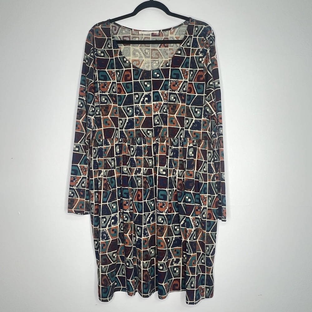 Peruvian Connection Huari Pima Cotton Dress Pockets Multi Pattern Sz XL